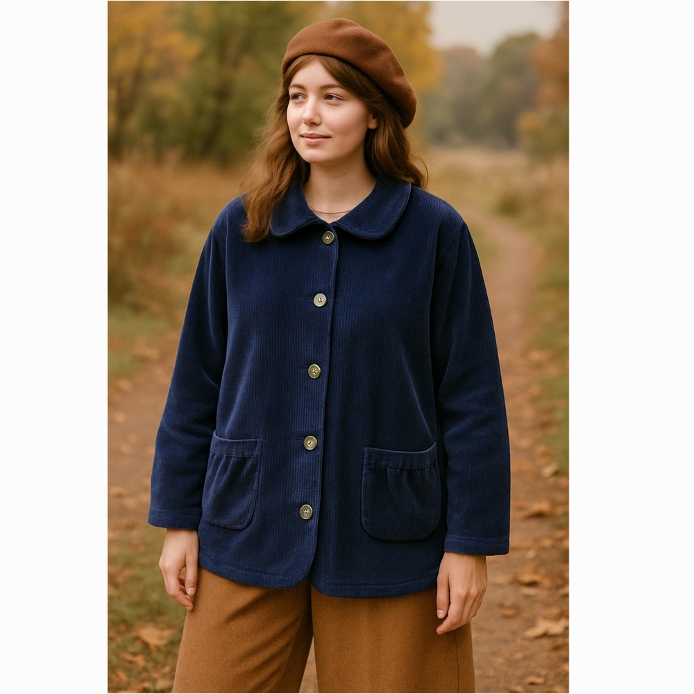 Mainstreet Blues Navy Corduroy Shacket 2X Soft Cotton Oversized Retro Fall Cozy